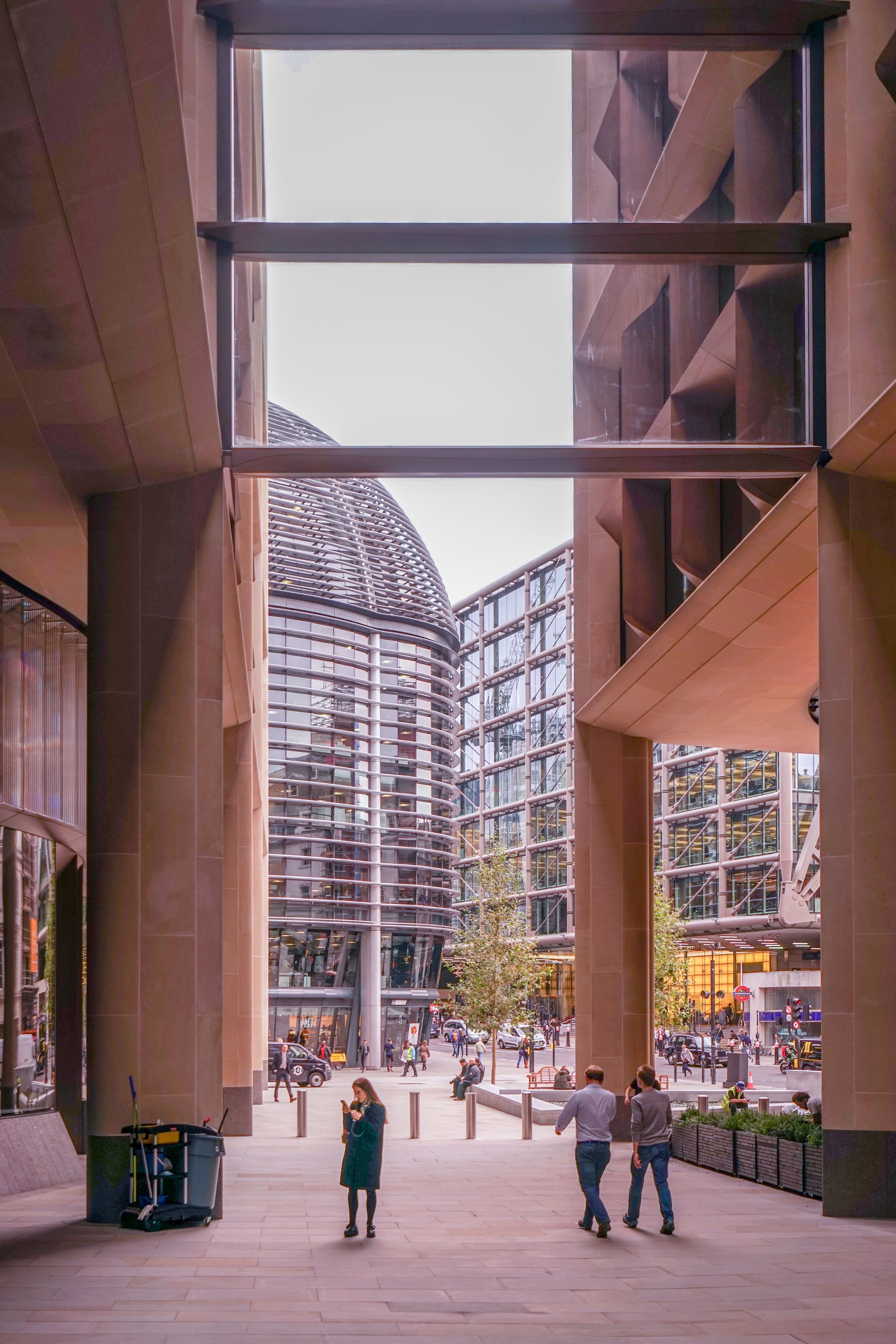 Public space framed by the Bloomberg building in London